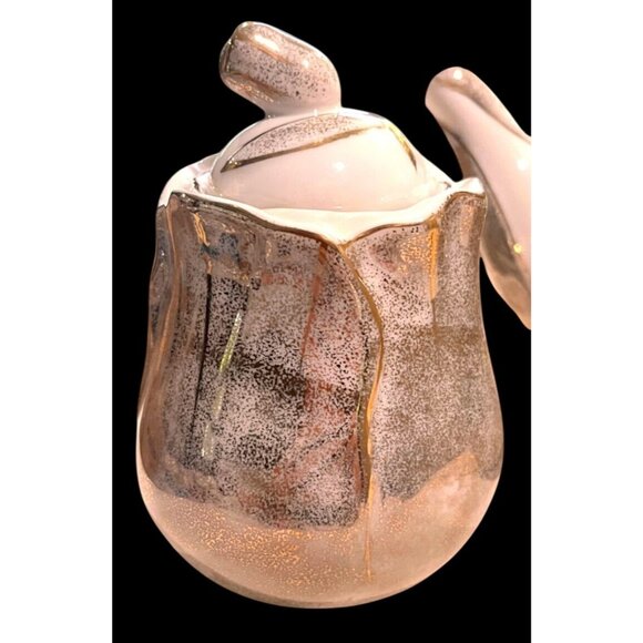 Vintage Bombay Company Ethereal Rose Porcelain Tea Pot Sugar Dish Speckled Metal - Picture 15 of 16